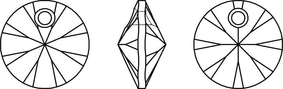 Swarovski Crystal Pendants - 6428 - Rivoli (One Hole) Line Drawing